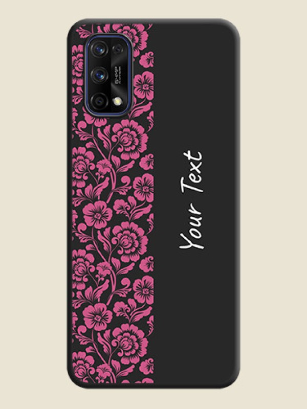 Custom Pink Floral Pattern Design With Custom Text On Space Black Personalized Soft Matte Phone Covers -Realme 7 Pro - alternate view
