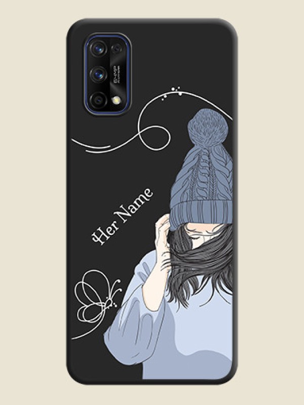 Custom Girl With Blue Winter Outfiit Custom Text Design On Space Black Personalized Soft Matte Phone Covers -Realme 7 Pro - alternate view