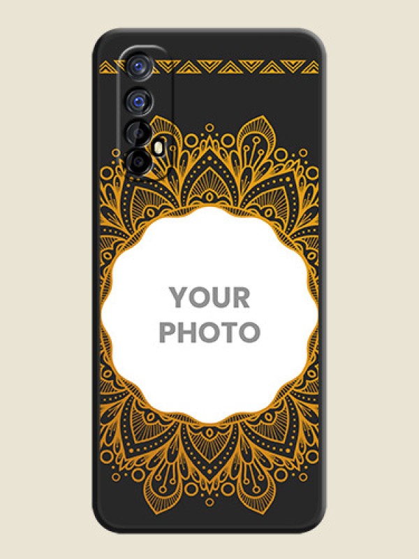 Custom Round Image with Floral Design on Photo on Space Black Soft Matte Mobile Cover - Realme 7 - alternate view