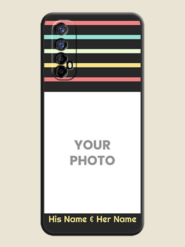 Custom Color Stripes with Photo and Text on Photo on Space Black Soft Matte Mobile Case - Realme 7 - alternate view