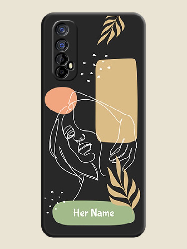 Custom Custom Text With Line Art Of Women & Leaves Design On Space Black Personalized Soft Matte Phone Covers -Realme 7 - alternate view