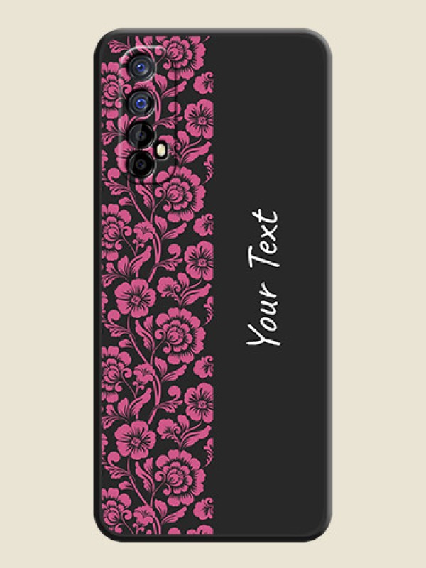 Custom Pink Floral Pattern Design With Custom Text On Space Black Personalized Soft Matte Phone Covers -Realme 7 - alternate view