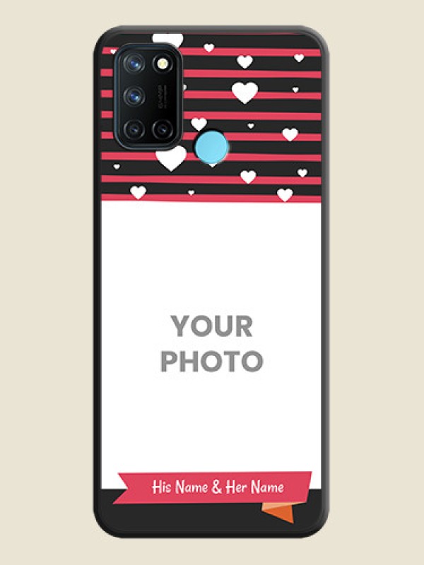 Custom White Color Love Symbols with Pink Lines Pattern on Space Black Custom Soft Matte Phone Cases - Realme 7i - alternate view