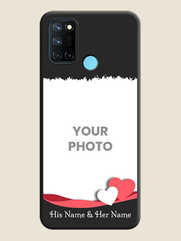 Custom Pin Color Love Shaped Ribbon Design with Text on Space Black Custom Soft Matte Phone Back Cover - Realme 7i - alternate view