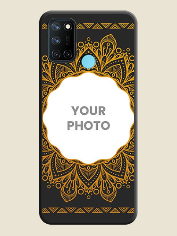 Custom Round Image with Floral Design on Photo on Space Black Soft Matte Mobile Cover - Realme 7i - alternate view