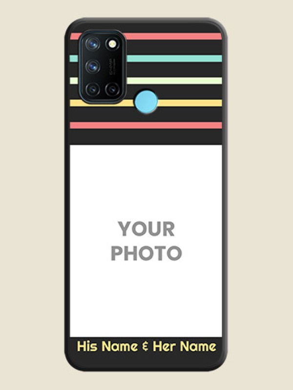 Custom Color Stripes with Photo and Text on Photo on Space Black Soft Matte Mobile Case - Realme 7i - alternate view