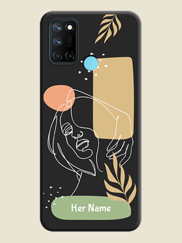 Custom Custom Text With Line Art Of Women & Leaves Design On Space Black Personalized Soft Matte Phone Covers -Realme 7I - alternate view
