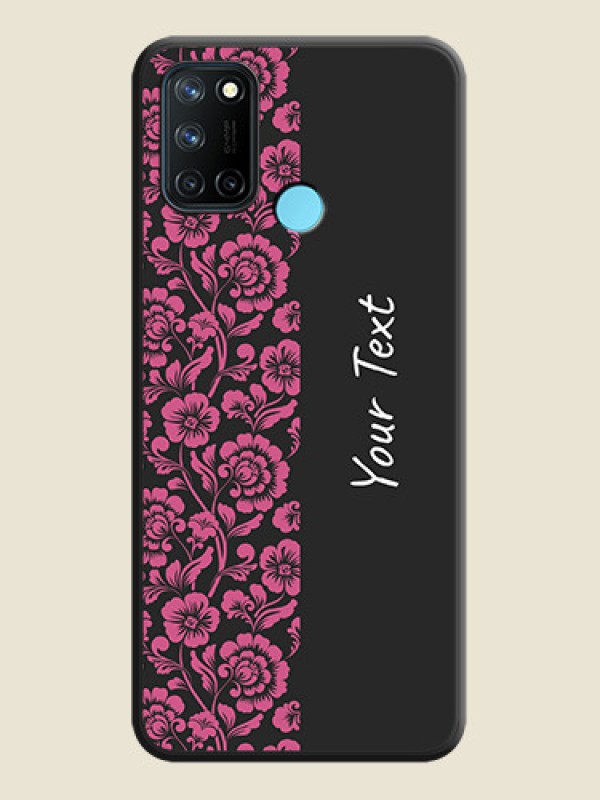 Custom Pink Floral Pattern Design With Custom Text On Space Black Personalized Soft Matte Phone Covers -Realme 7I - alternate view