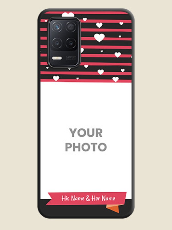 Custom White Color Love Symbols with Pink Lines Pattern on Space Black Custom Soft Matte Phone Cases - Realme 8 5G - alternate view