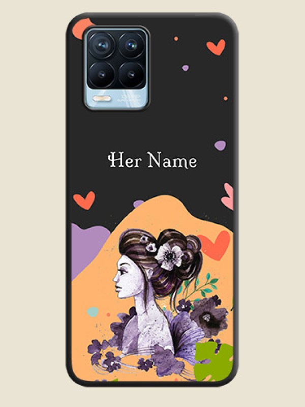 Custom Namecase For Her With Fancy Lady Image On Space Black Personalized Soft Matte Phone Covers -Realme 8 Pro - alternate view