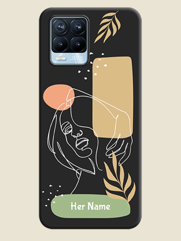 Custom Custom Text With Line Art Of Women & Leaves Design On Space Black Personalized Soft Matte Phone Covers -Realme 8 Pro - alternate view