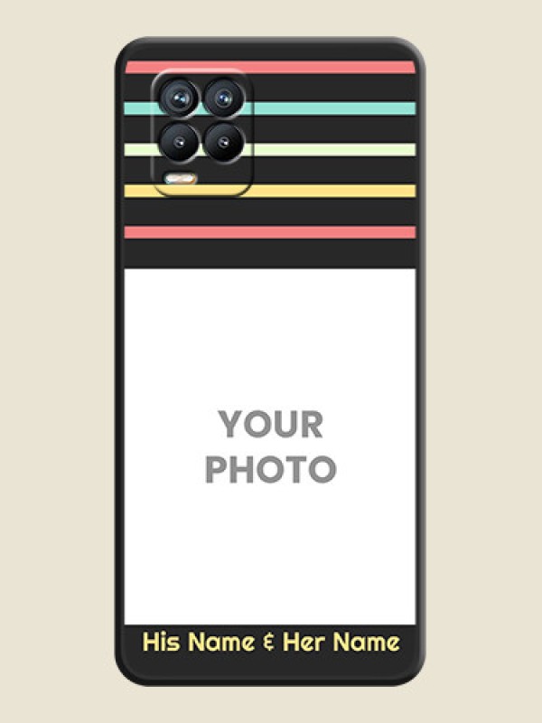Custom Color Stripes with Photo and Text on Photo on Space Black Soft Matte Mobile Case - Realme 8 - alternate view