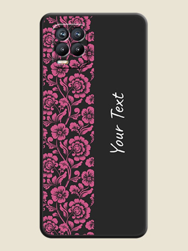 Custom Pink Floral Pattern Design With Custom Text On Space Black Personalized Soft Matte Phone Covers -Realme 8 - alternate view