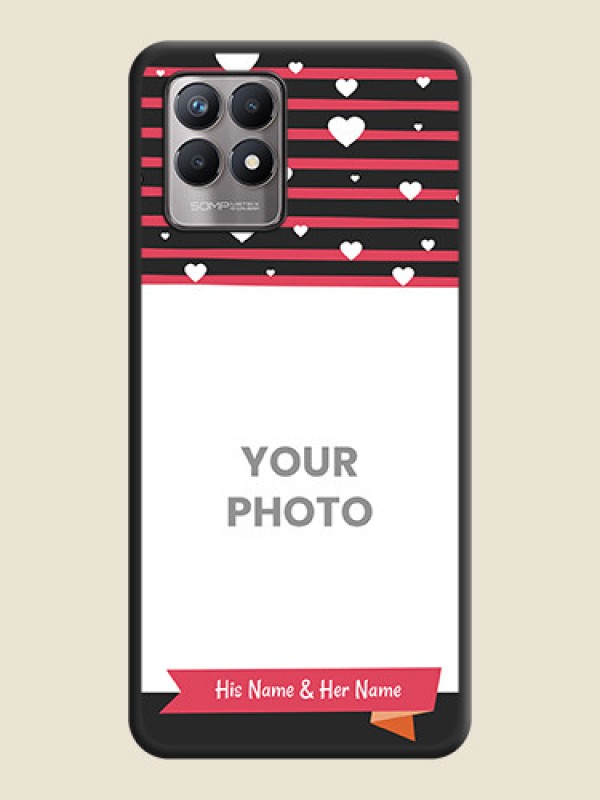 Custom White Color Love Symbols with Pink Lines Pattern on Space Black Custom Soft Matte Phone Cases - Realme 8i - alternate view