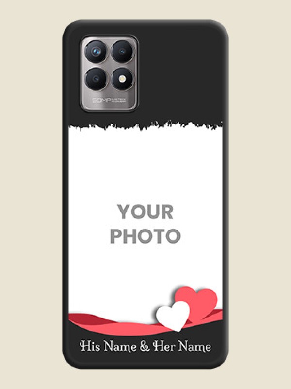 Custom Pin Color Love Shaped Ribbon Design with Text on Space Black Custom Soft Matte Phone Back Cover - Realme 8i - alternate view