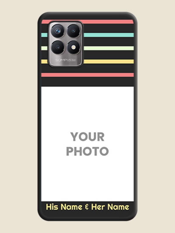 Custom Color Stripes with Photo and Text on Photo on Space Black Soft Matte Mobile Case - Realme 8i - alternate view