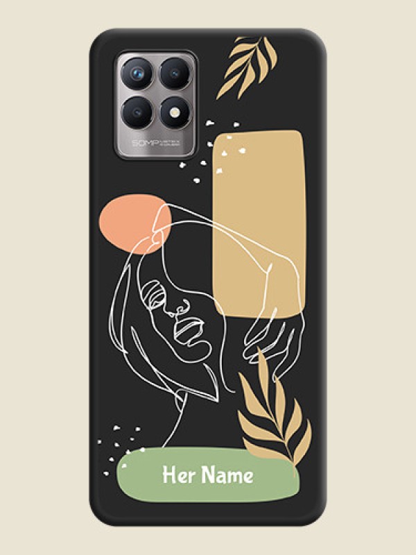 Custom Custom Text With Line Art Of Women & Leaves Design On Space Black Personalized Soft Matte Phone Covers -Realme 8I - alternate view