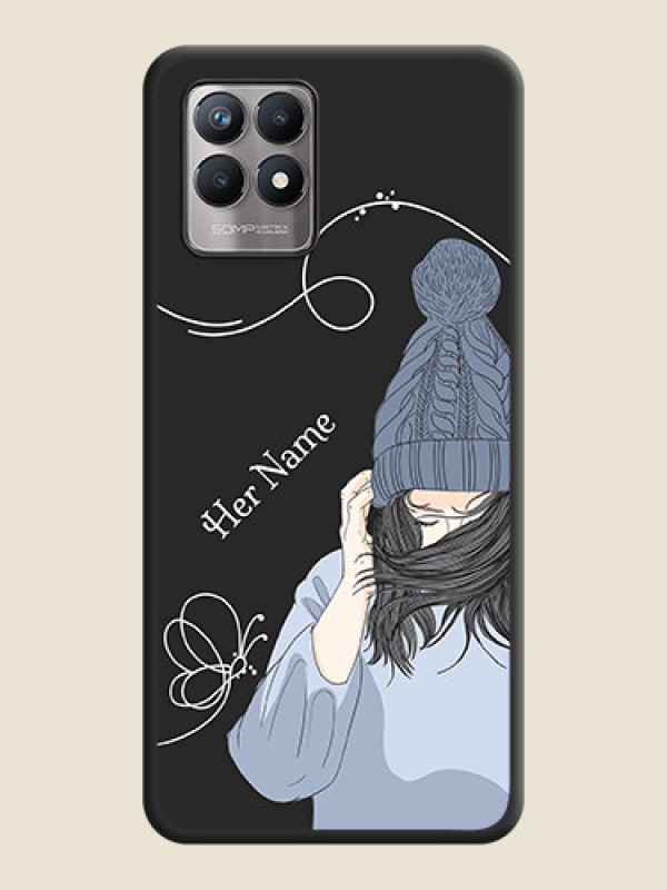 Custom Girl With Blue Winter Outfiit Custom Text Design On Space Black Personalized Soft Matte Phone Covers -Realme 8I - alternate view