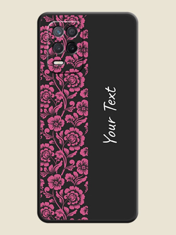 Custom Pink Floral Pattern Design With Custom Text On Space Black Personalized Soft Matte Phone Covers -Realme 8S 5G - alternate view