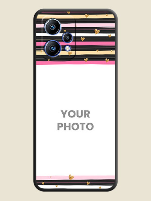 Custom Multicolor Lines and Golden Love Symbols Design on Photo on Space Black Soft Matte Mobile Cover - Realme 9 4G - alternate view