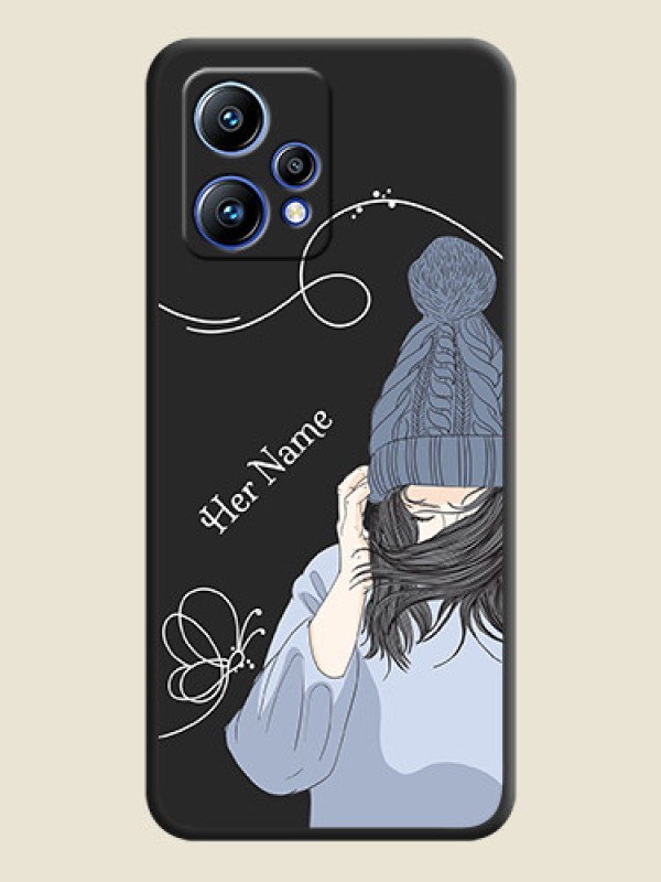 Custom Girl With Blue Winter Outfiit Custom Text Design On Space Black Personalized Soft Matte Phone Covers -Realme 9 4G - alternate view