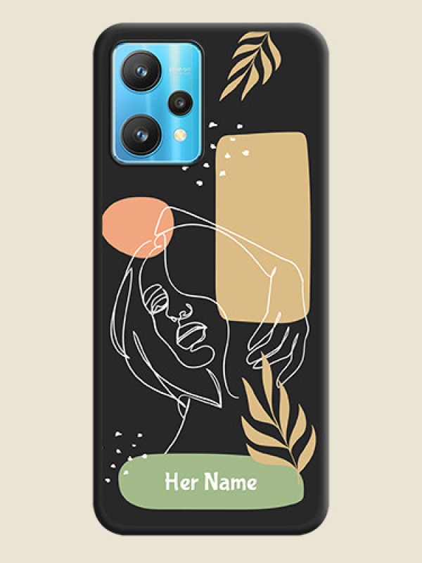 Custom Custom Text With Line Art Of Women & Leaves Design On Space Black Personalized Soft Matte Phone Covers -Realme 9 Pro 5G - alternate view