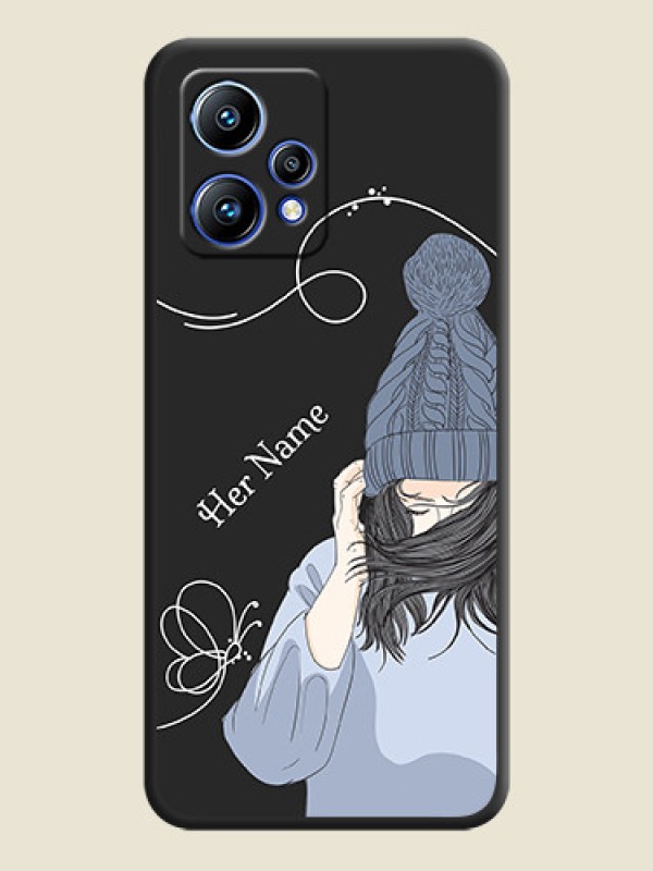 Custom Girl With Blue Winter Outfiit Custom Text Design On Space Black Personalized Soft Matte Phone Covers -Realme 9 Pro Plus 5G - alternate view