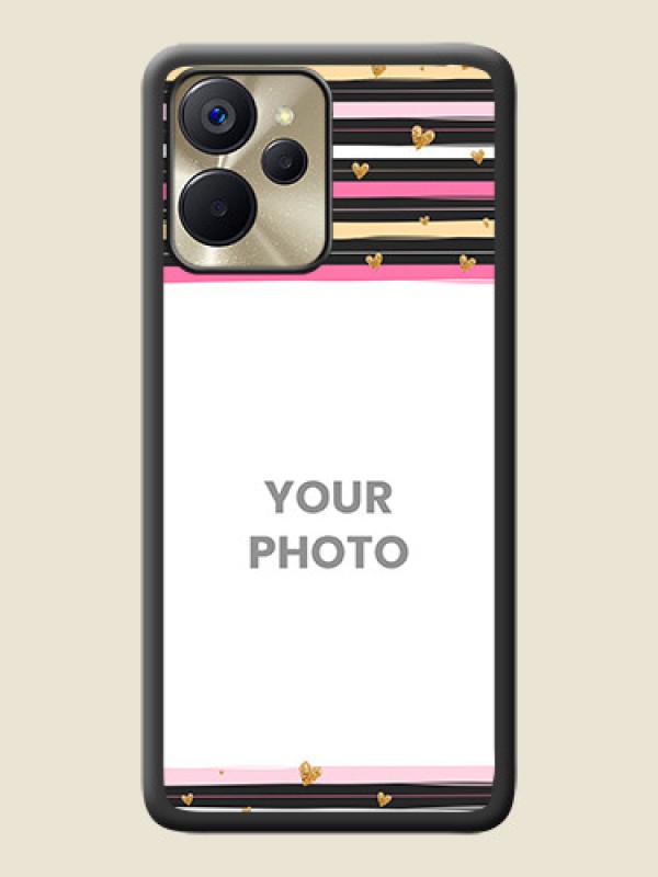 Custom Multicolor Lines and Golden Love Symbols Design on Photo on Space Black Soft Matte Mobile Cover - Realme 9i 5G - alternate view