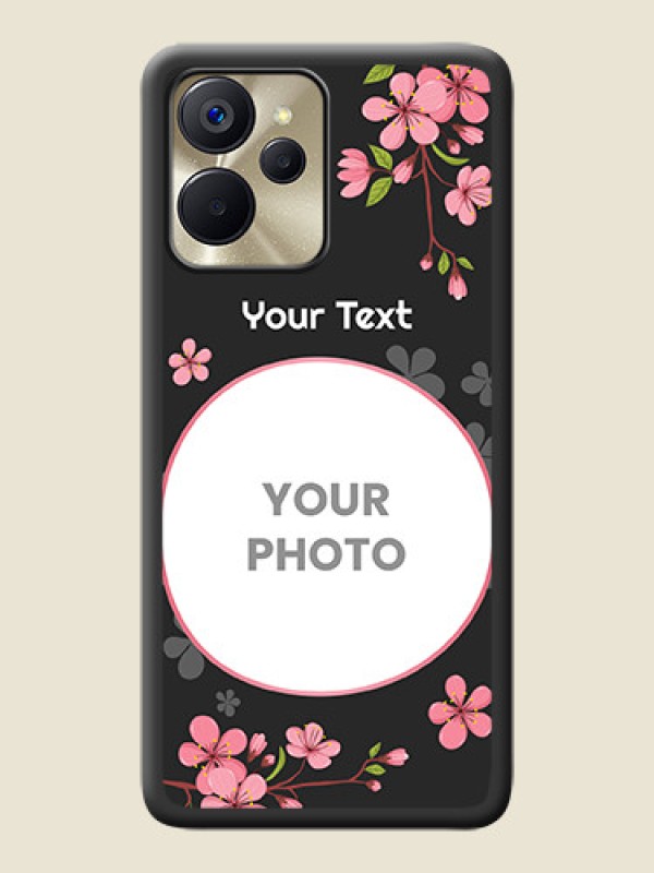 Custom Round Image with Pink Color Floral Design on Photo on Space Black Soft Matte Back Cover - Realme 9i 5G - alternate view