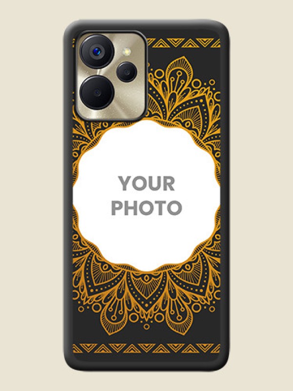 Custom Round Image with Floral Design on Photo on Space Black Soft Matte Mobile Cover - Realme 9i 5G - alternate view