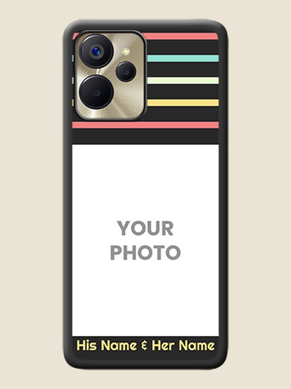 Custom Color Stripes with Photo and Text on Photo on Space Black Soft Matte Mobile Case - Realme 9i 5G - alternate view