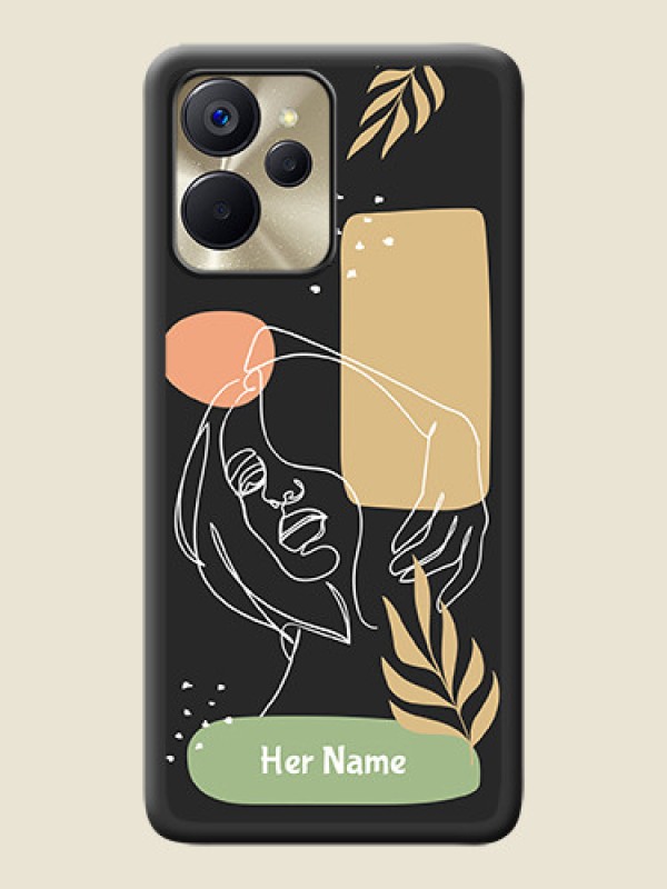 Custom Custom Text With Line Art Of Women & Leaves Design On Space Black Personalized Soft Matte Phone Covers -Realme 9I 5G - alternate view