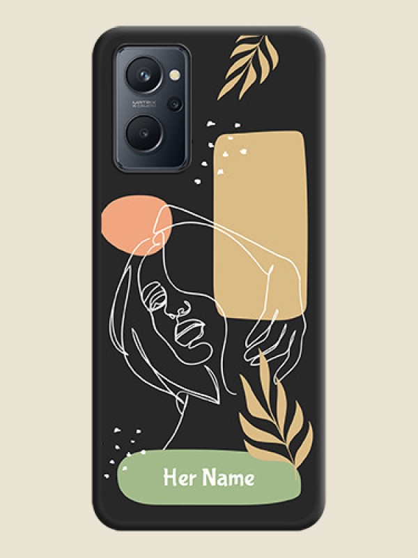 Custom Custom Text With Line Art Of Women & Leaves Design On Space Black Personalized Soft Matte Phone Covers -Realme 9I - alternate view