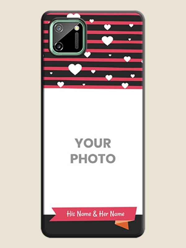 Custom White Color Love Symbols with Pink Lines Pattern on Space Black Custom Soft Matte Phone Cases - Realme C11 - alternate view