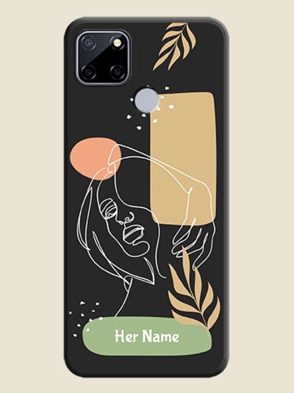 Custom Custom Text With Line Art Of Women & Leaves Design On Space Black Personalized Soft Matte Phone Covers -Realme C12 - alternate view