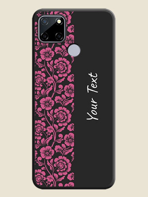 Custom Pink Floral Pattern Design With Custom Text On Space Black Personalized Soft Matte Phone Covers -Realme C12 - alternate view