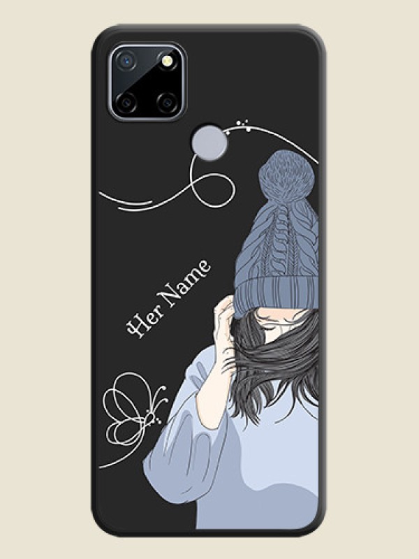 Custom Girl With Blue Winter Outfiit Custom Text Design On Space Black Personalized Soft Matte Phone Covers -Realme C12 - alternate view