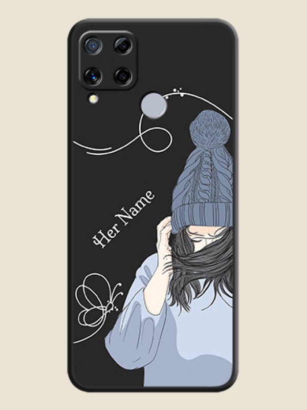 Custom Girl With Blue Winter Outfiit Custom Text Design On Space Black Personalized Soft Matte Phone Covers -Realme C15 - alternate view