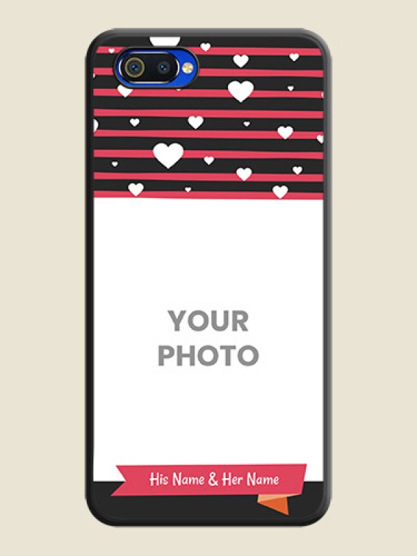 Custom White Color Love Symbols with Pink Lines Pattern on Space Black Custom Soft Matte Phone Cases - Realme C2 - alternate view
