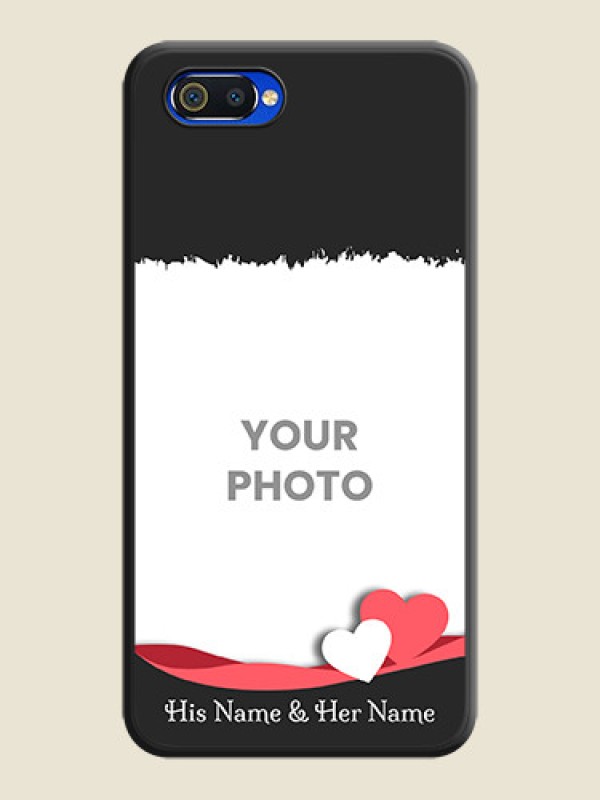 Custom Pin Color Love Shaped Ribbon Design with Text on Space Black Custom Soft Matte Phone Back Cover - Realme C2 - alternate view