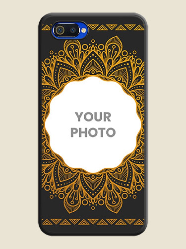 Custom Round Image with Floral Design on Photo on Space Black Soft Matte Mobile Cover - Realme C2 - alternate view