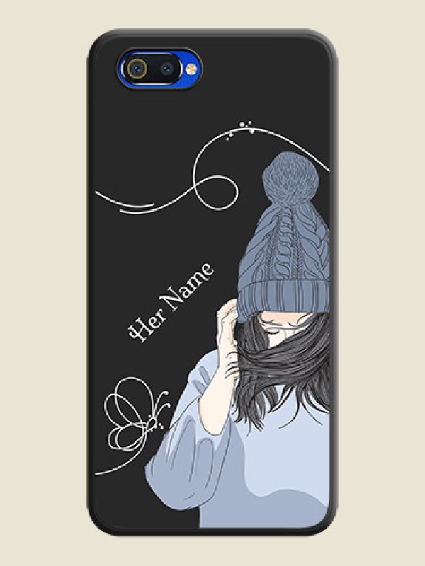 Custom Girl With Blue Winter Outfiit Custom Text Design On Space Black Personalized Soft Matte Phone Covers -Realme C2 - alternate view