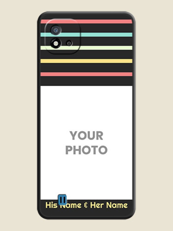 Custom Color Stripes with Photo and Text on Photo on Space Black Soft Matte Mobile Case - Realme C20 - alternate view
