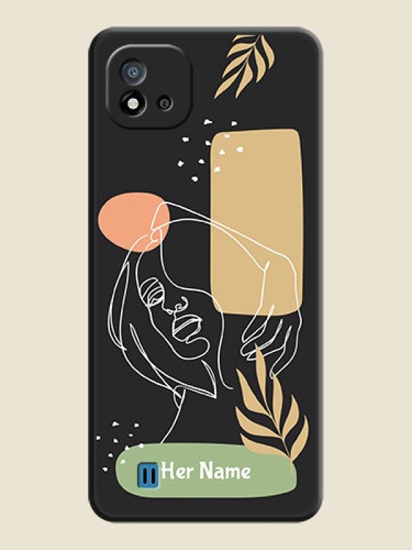 Custom Custom Text With Line Art Of Women & Leaves Design On Space Black Personalized Soft Matte Phone Covers -Realme C20 - alternate view