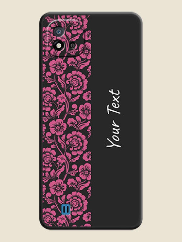 Custom Pink Floral Pattern Design With Custom Text On Space Black Personalized Soft Matte Phone Covers -Realme C20 - alternate view
