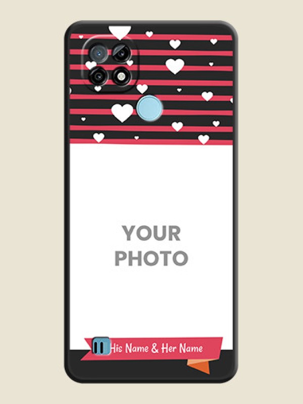Custom White Color Love Symbols with Pink Lines Pattern on Space Black Custom Soft Matte Phone Cases - Realme C21 - alternate view