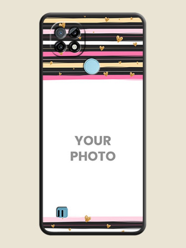 Custom Multicolor Lines and Golden Love Symbols Design on Photo on Space Black Soft Matte Mobile Cover - Realme C21 - alternate view