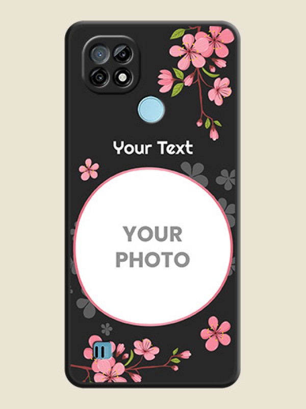 Custom Round Image with Pink Color Floral Design on Photo on Space Black Soft Matte Back Cover - Realme C21 - alternate view