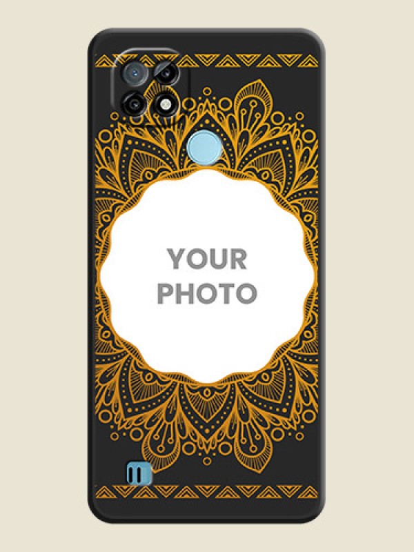 Custom Round Image with Floral Design on Photo on Space Black Soft Matte Mobile Cover - Realme C21 - alternate view