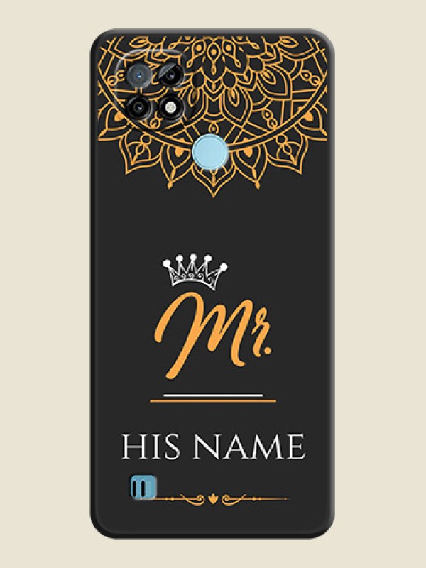 Custom Mr Name with Floral Design  on Personalised Space Black Soft Matte Cases - Realme C21 - alternate view
